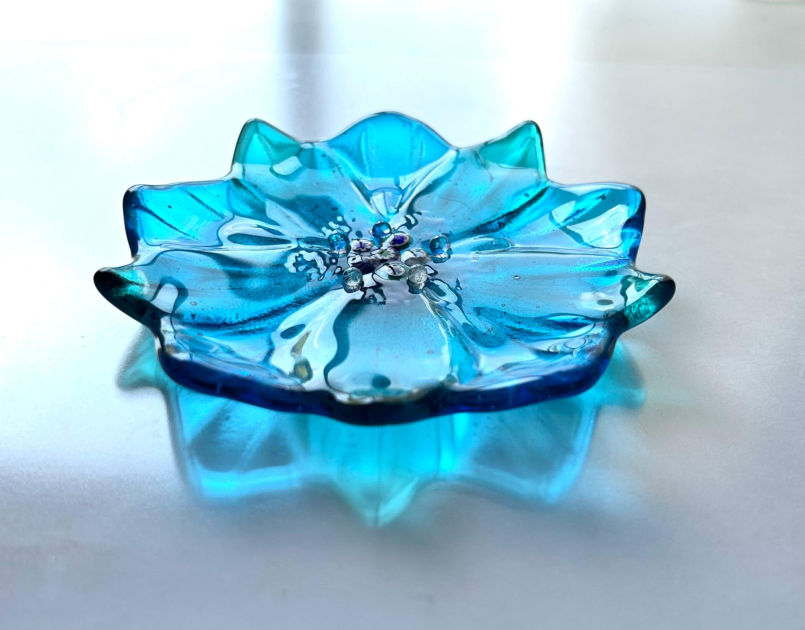 ベネチアンガラス ＊煌めく 碧のジュエリープレート＊　 ミルフィオリ　1枚目の画像
